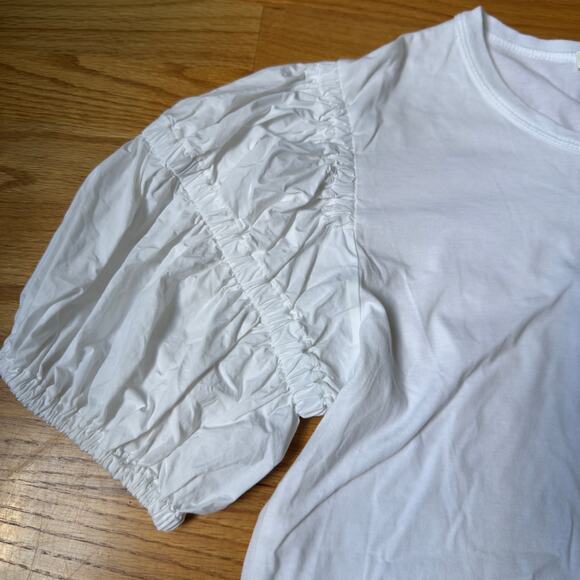 A.L.C. Kora Tee Exaggerated Puff Sleeve T-Shirt White Soft Jersey Size M - Picture 3 of 6